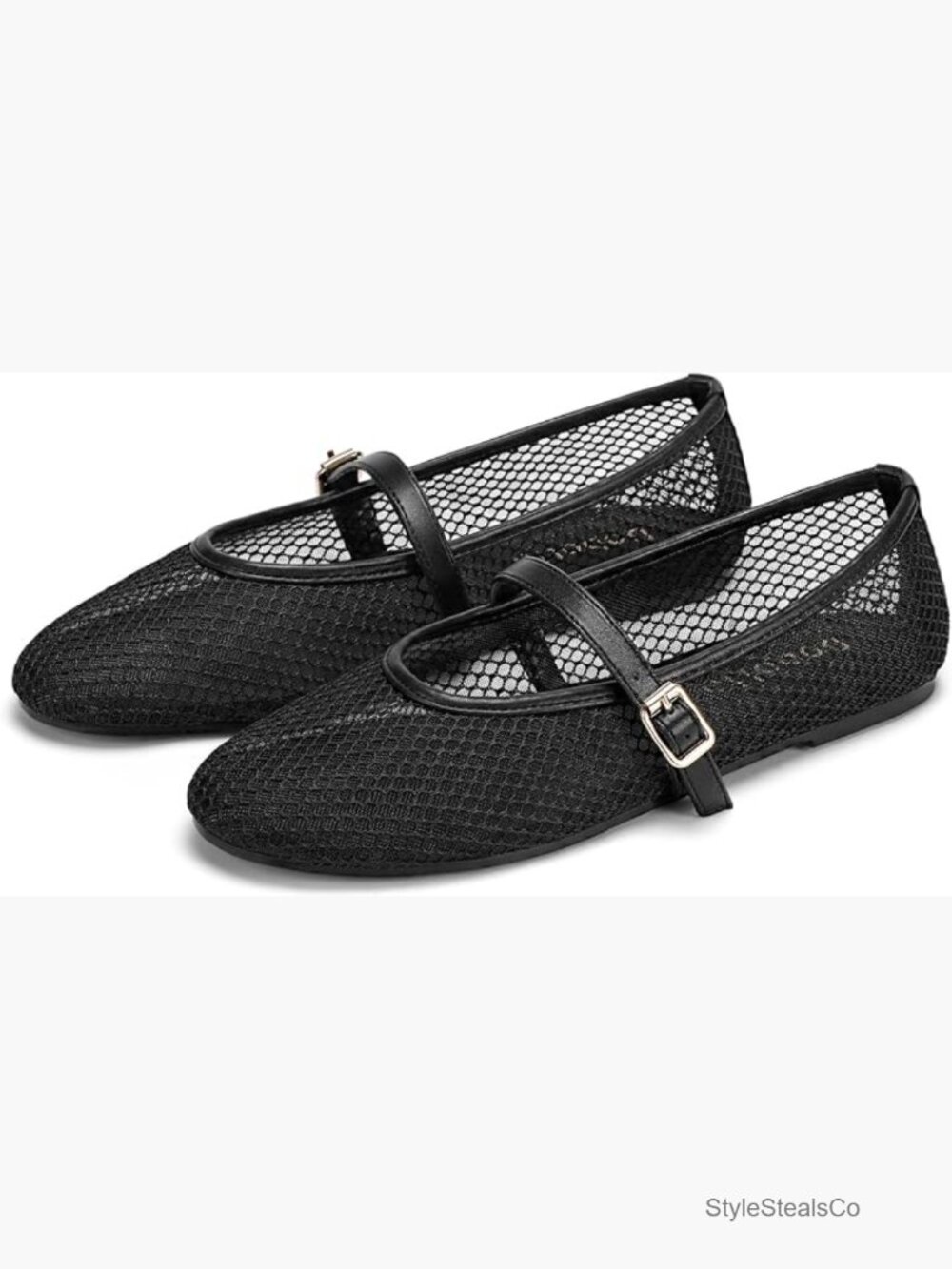 Mesh Ballet Flats with Mary Jane Buckle Fishnet Trendy Ballerina Shoes
